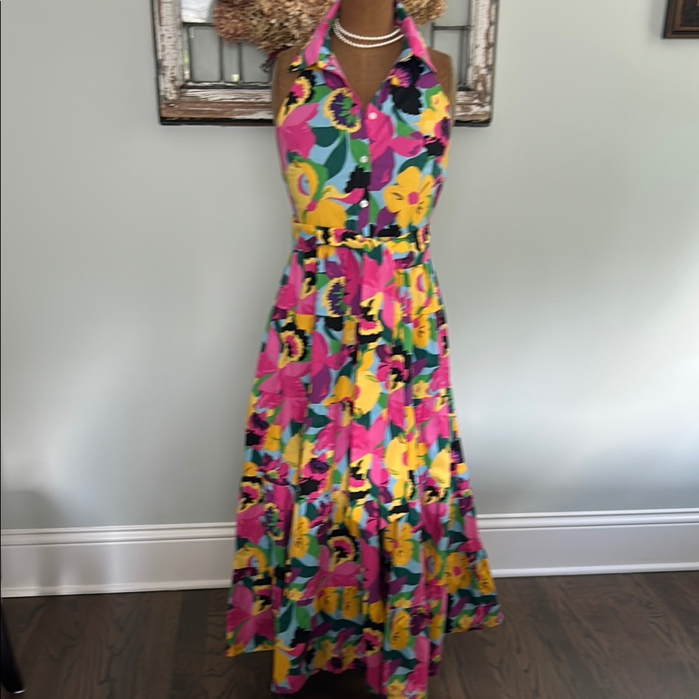 Kate Spade Pink and Yellow Halter Maxi Sundress